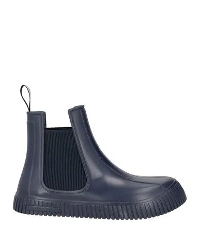 Emporio Armani Man Ankle Boots Midnight Blue Size 8.5 Rubber, Elastic Fibres