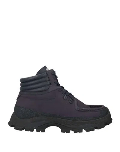Emporio Armani Man Ankle Boots Plum Size 7 Soft Leather, Textile Fibers In Purple