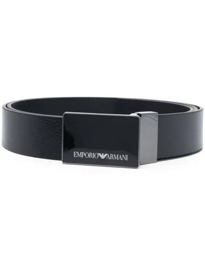 Emporio Armani Logo-buckle Leather Belt In Black