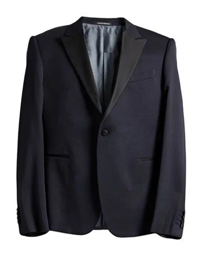 Emporio Armani Man Blazer Navy Size 46 Virgin Wool, Viscose, Elastane In Blue