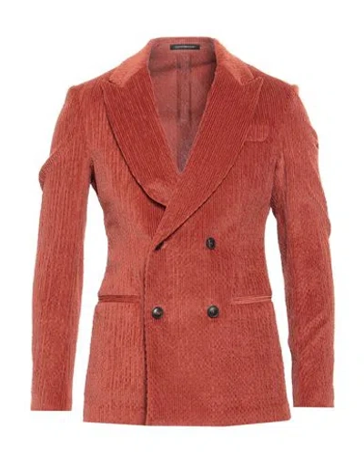 Emporio Armani Man Blazer Rust Size 46 Cotton, Modal, Elastane In Red