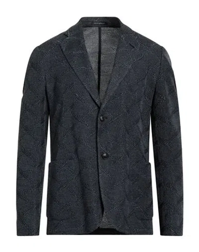 Emporio Armani Man Blazer Slate Blue Size 40 Wool, Cotton In Blue