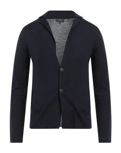 Emporio Armani Man Cardigan Midnight Blue Size 48 Virgin Wool In Blue