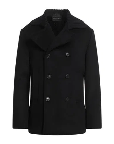 Emporio Armani Man Coat Black Size 40 Wool, Silk