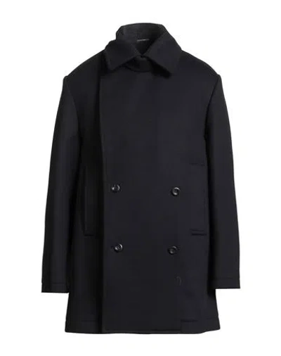 Emporio Armani Man Coat Midnight Blue Size 48 Virgin Wool, Polyamide In Black