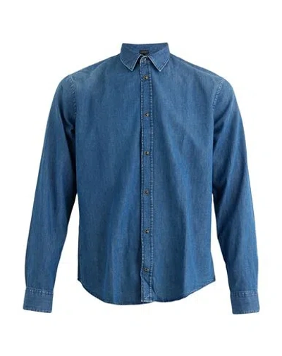 Emporio Armani Man Denim Shirt Blue Size M Cotton