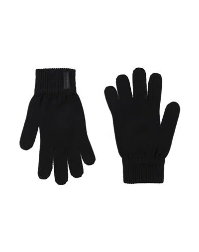 Emporio Armani Man Gloves Black Size M Virgin Wool, Cow Leather