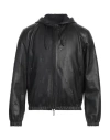Emporio Armani Lambskin Hooded Jacket Drawstring In Black