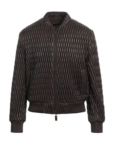 Emporio Armani Man Jacket Dark Brown Size 40 Lambskin