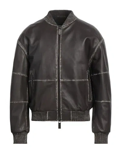 Emporio Armani Man Jacket Dark Brown Size 40 Cow Leather