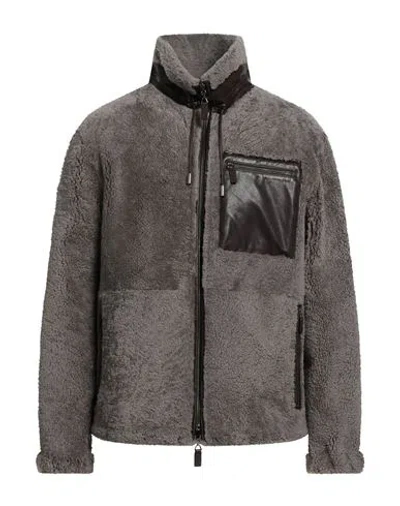 Emporio Armani Man Jacket Grey Size 44 Shearling In Brown