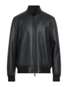 Emporio Armani Man Jacket Midnight Blue Size 46 Lambskin In Black