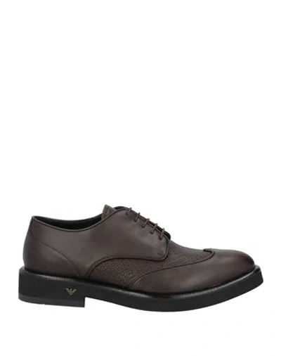 Emporio Armani Man Lace-up Shoes Dark Brown Size 9 Leather