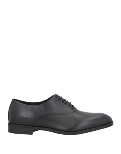 Emporio Armani Man Lace-up Shoes Midnight Blue Size 9 Leather In Black