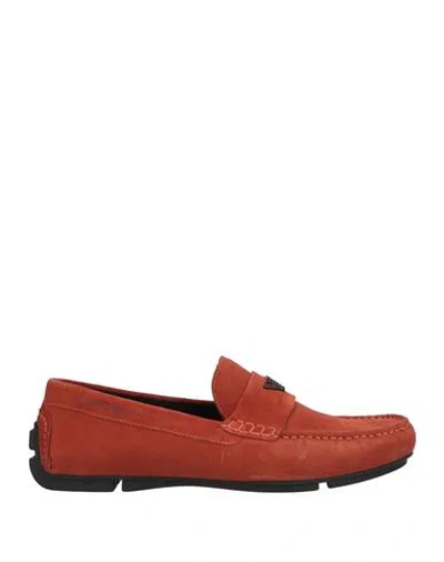 Emporio Armani Man Loafers Rust Size 6 Leather In Red