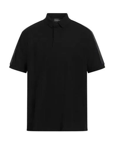 Emporio Armani Man Polo Shirt Black Size L Cotton, Polyester, Elastane