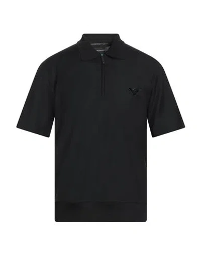 Emporio Armani Man Polo Shirt Black Size L Virgin Wool, Viscose