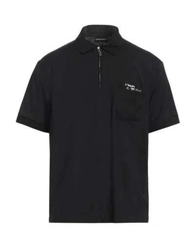 Emporio Armani Man Polo Shirt Black Size M Virgin Wool, Viscose, Polyamide, Elastane