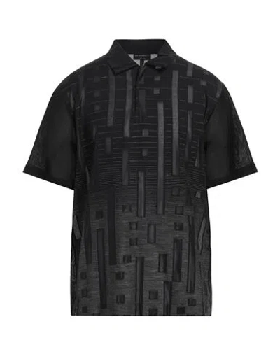 Emporio Armani Man Polo Shirt Black Size S Wool, Polyester, Linen, Silk