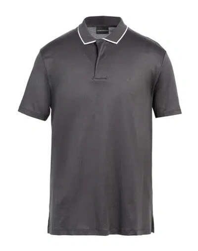 Emporio Armani Man Polo Shirt Charcoal Size S Lyocell, Cotton In Grey