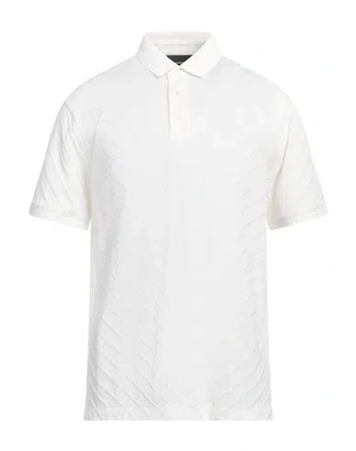 Emporio Armani Man Polo Shirt Ivory Size L Cotton In White