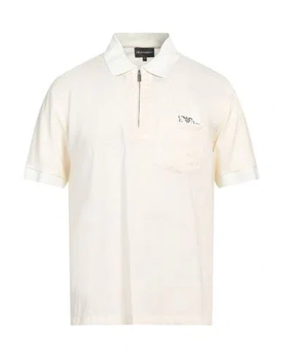 Emporio Armani Man Polo Shirt Ivory Size M Virgin Wool, Viscose, Polyamide, Elastane In White