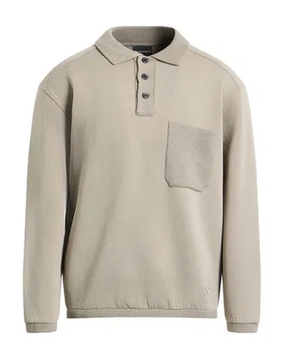 Emporio Armani Man Polo Shirt Khaki Size L Cotton, Polyester, Elastane, Wool, Polyamide In Brown