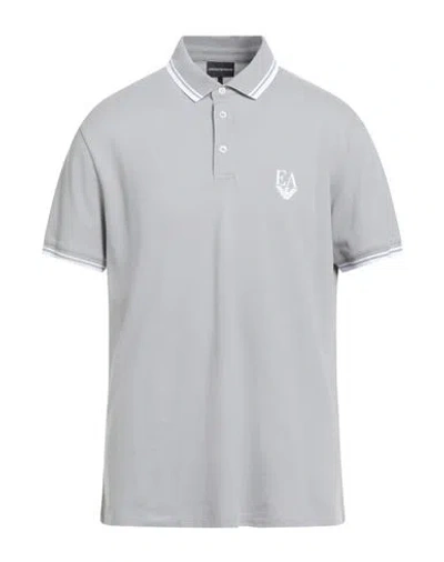 Emporio Armani Man Polo Shirt Light Grey Size L Cotton, Elastane In Gray