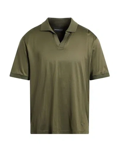 Emporio Armani Man Polo Shirt Military Green Size M Lyocell, Cotton, Elastane