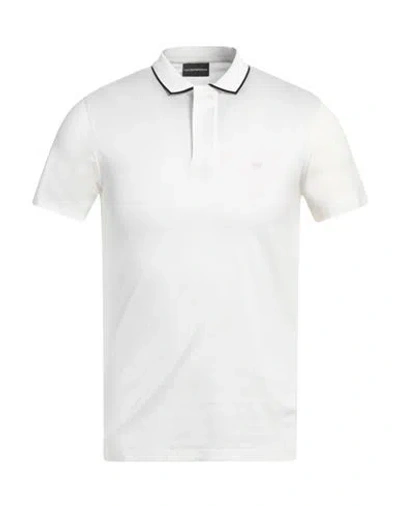 Emporio Armani Man Polo Shirt Off White Size M Lyocell, Cotton