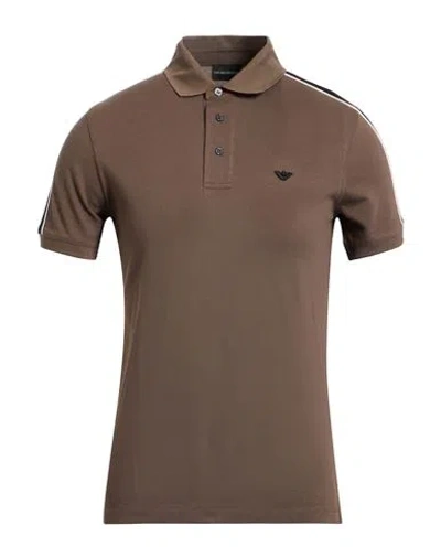 Emporio Armani Man Polo Shirt Taupe Size L Cotton In Brown