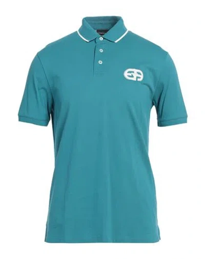 Emporio Armani Man Polo Shirt Turquoise Size L Cotton