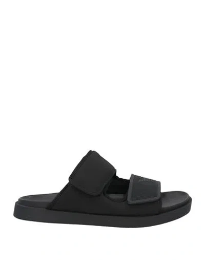 Emporio Armani Man Sandals Black Size 8 Textile Fibers, Rubber