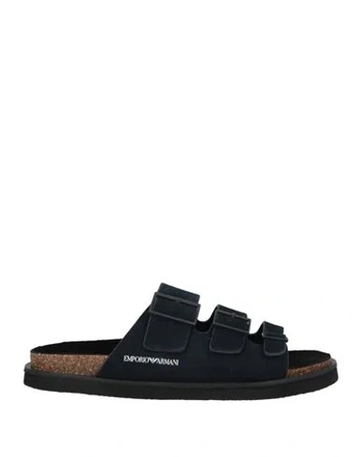 Emporio Armani Man Sandals Midnight Blue Size 9 Leather
