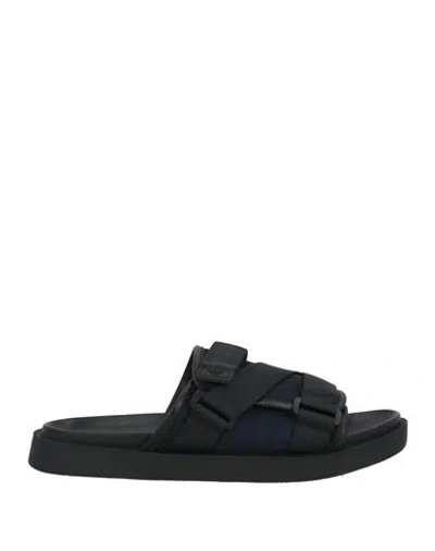 Emporio Armani Man Sandals Midnight Blue Size 8 Leather, Textile Fibers