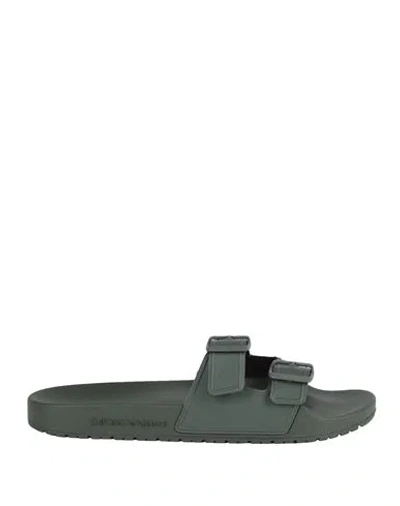 Emporio Armani Man Sandals Military Green Size 8.5 Pvc - Polyvinyl Chloride, Pes - Polyethersulfone, In Multi