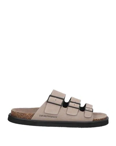 Emporio Armani Man Sandals Taupe Size 9 Calfskin In Gray