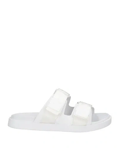 Emporio Armani Man Sandals White Size 9 Soft Leather, Textile Fibers