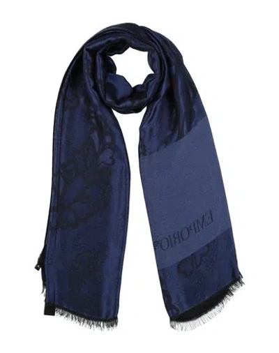 Emporio Armani Man Scarf Blue Size - Viscose, Modal, Acetate In Blue
