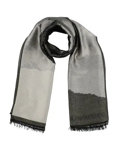 Emporio Armani Man Scarf Military Green Size - Polyester, Virgin Wool, Modal In Brown