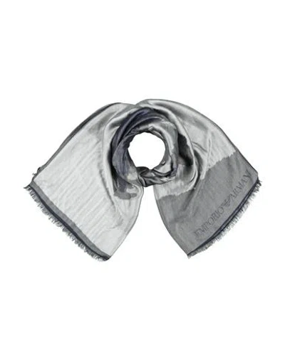 Emporio Armani Man Scarf Navy Size - Polyester, Virgin Wool, Modal In Gray