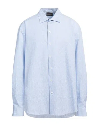 Emporio Armani Man Shirt Azure Size L Cotton In Blue