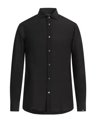 Emporio Armani Man Shirt Black Size L Modal, Silk