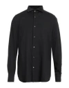 Emporio Armani Cotton Poplin Shirt With Buttoned Cuffs And Curved Hem In Black