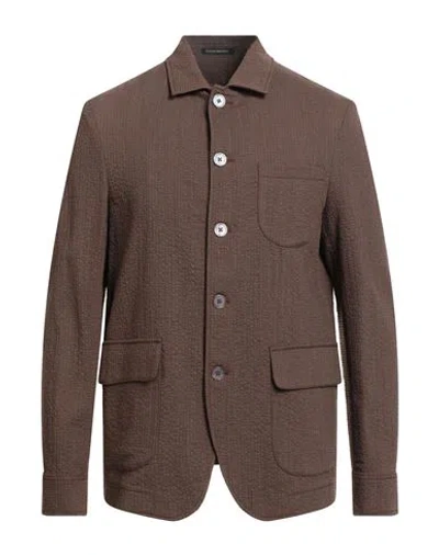 Emporio Armani Man Shirt Brown Size 42 Virgin Wool, Elastane