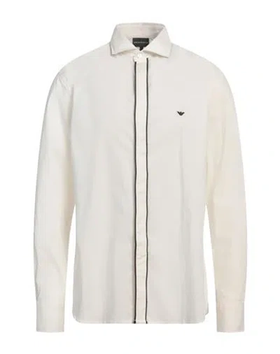 Emporio Armani Man Shirt Ivory Size L Cotton, Elastane In White