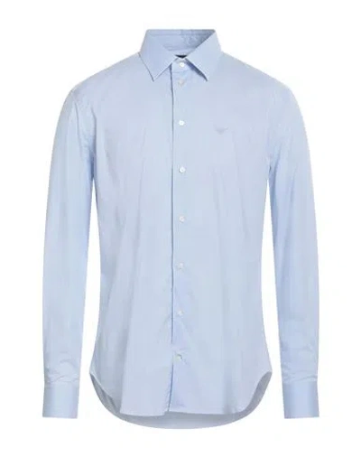 Emporio Armani Man Shirt Light Blue Size 17 Cotton, Elastane In Blue