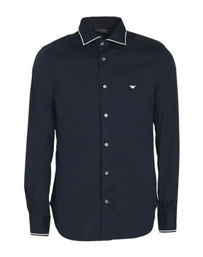 Emporio Armani Man Shirt Midnight Blue Size S Cotton, Elastane