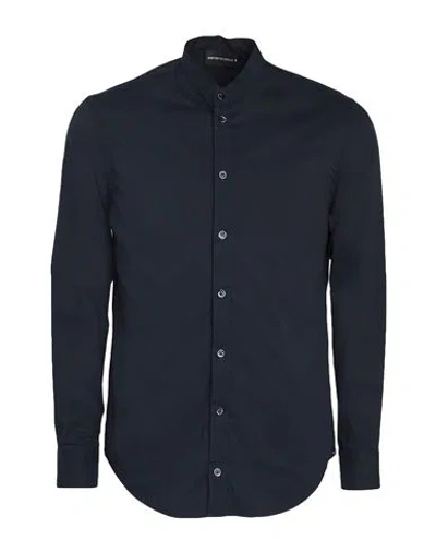 Emporio Armani Man Shirt Midnight Blue Size M Cotton, Polyamide, Elastane