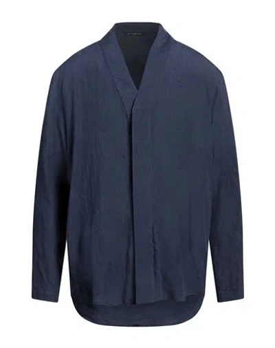 Emporio Armani Man Shirt Navy Blue Size 44 Linen